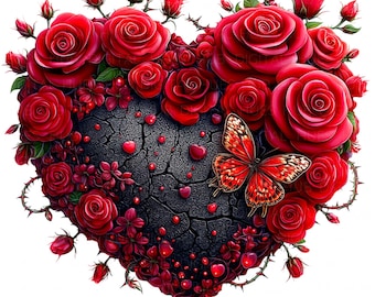 10 Black Gothic Heart Clipart: Watercolor Dark Romance, Rose Heart JPEG, Gothic Valentine Digital Download For Junk Journal & Greetings Card