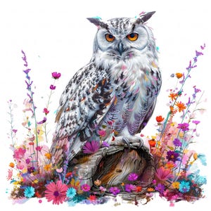 10 Celestial Owl Clipart Watercolor Neon Owl Nursery Wall Art Printable High Quality JPEG For Junk Journal Paper Craft Scrapbook Nursery DIY
