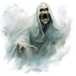 10 fantasmas aterradores de Halloween, clipart de acuarela, espíritu maligno flotante, alta calidad JPEG imprimible para álbumes de recortes, diarios basura, manualidades de papel, bricolaje