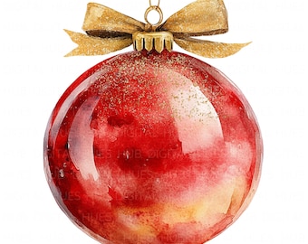 13 Simple Red Christmas Bauble Clipart Watercolor Festive Bauble Printable High Quality PNG For Junk Journal Paper Craft Scrapbook Cards DIY
