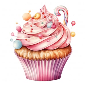 11 Cupcake con caramelle Clipart Bundle Cupcake Clipart stampabile JPEG di alta qualità per diari spazzatura, artigianato di carta, album di ritagli, compleanno, fai da te