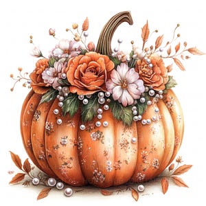 12 clipart citrouille florale chic, citrouille aquarelle imprimable citrouille d'Halloween JPEG haute qualité pour scrapbooking, carnet de notes, carte d'artisanat en papier