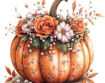 12 Schicke Blumen Kürbis Clipart Aquarell Kürbis Printable Halloween Kürbis hochwertige JPEG für Scrapbook Junk Journal Papier Handwerk Karte