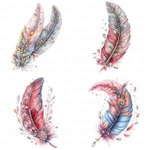 15 veren clipartbundel aquarel Boho veren kunst clipart afdrukbare hoge kwaliteit JPEG voor ongewenste dagboek papier ambachtelijke plakboek bruiloft DIY