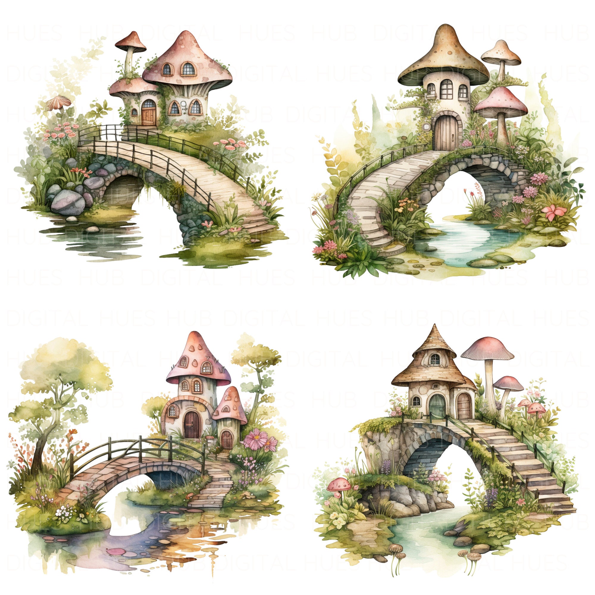 19 Fairy Home Clipart Bundle Watercolor Cute Whimsical House Clipart ...