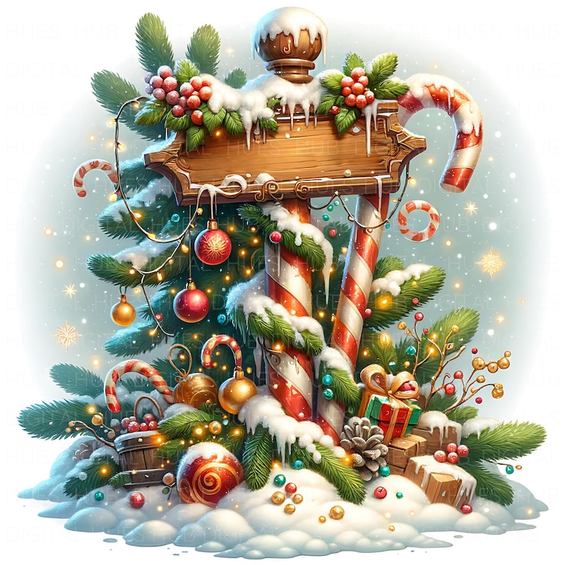 12 Snowy Christmas Signpost Clipart: Watercolor Holiday Signage JPG ...
