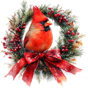 12 Clipart oiseau cardinal rouge aquarelle Noël guirlande vacances imprimable haute qualité JPEG Junk Journal artisanat en papier Scrapbooking fabrication de cartes