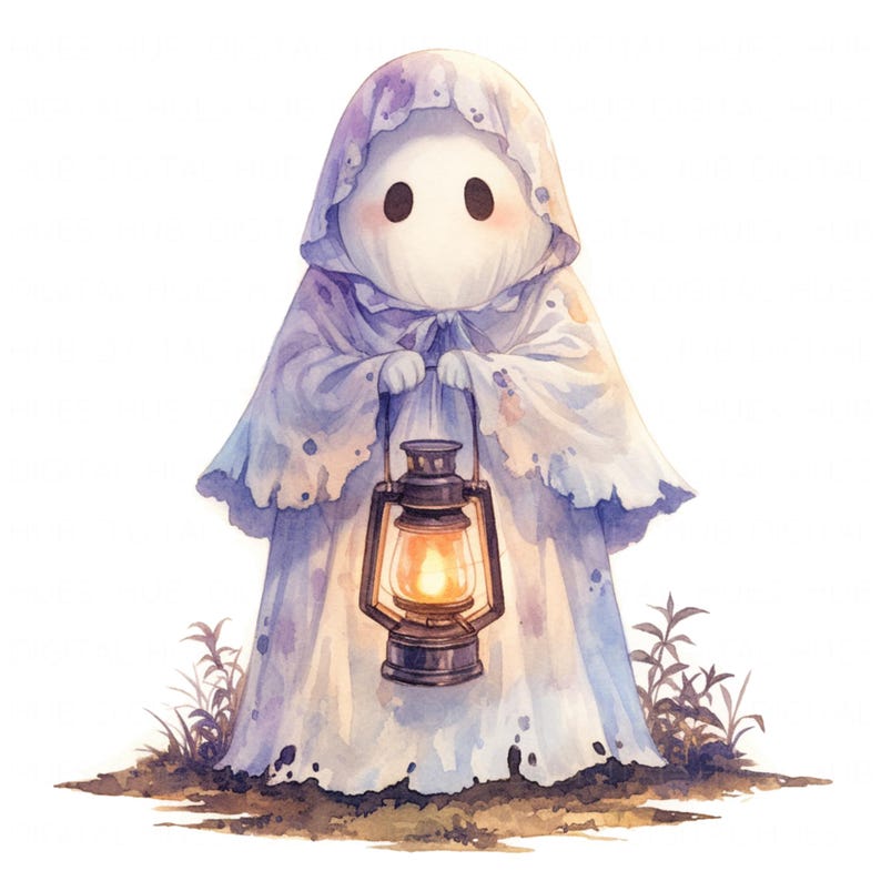 10 Cute Ghost Lantern Clipart Watercolor Friendly Ghost Art High ...