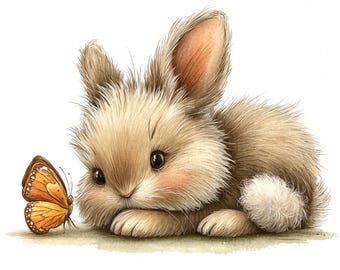 13 Bunny And Butterfly Clipart Watercolor Bunny For Nursery Printable High Quality JPEG Junk Journal Paper Craft Scrapbook Nursery Cards DIY