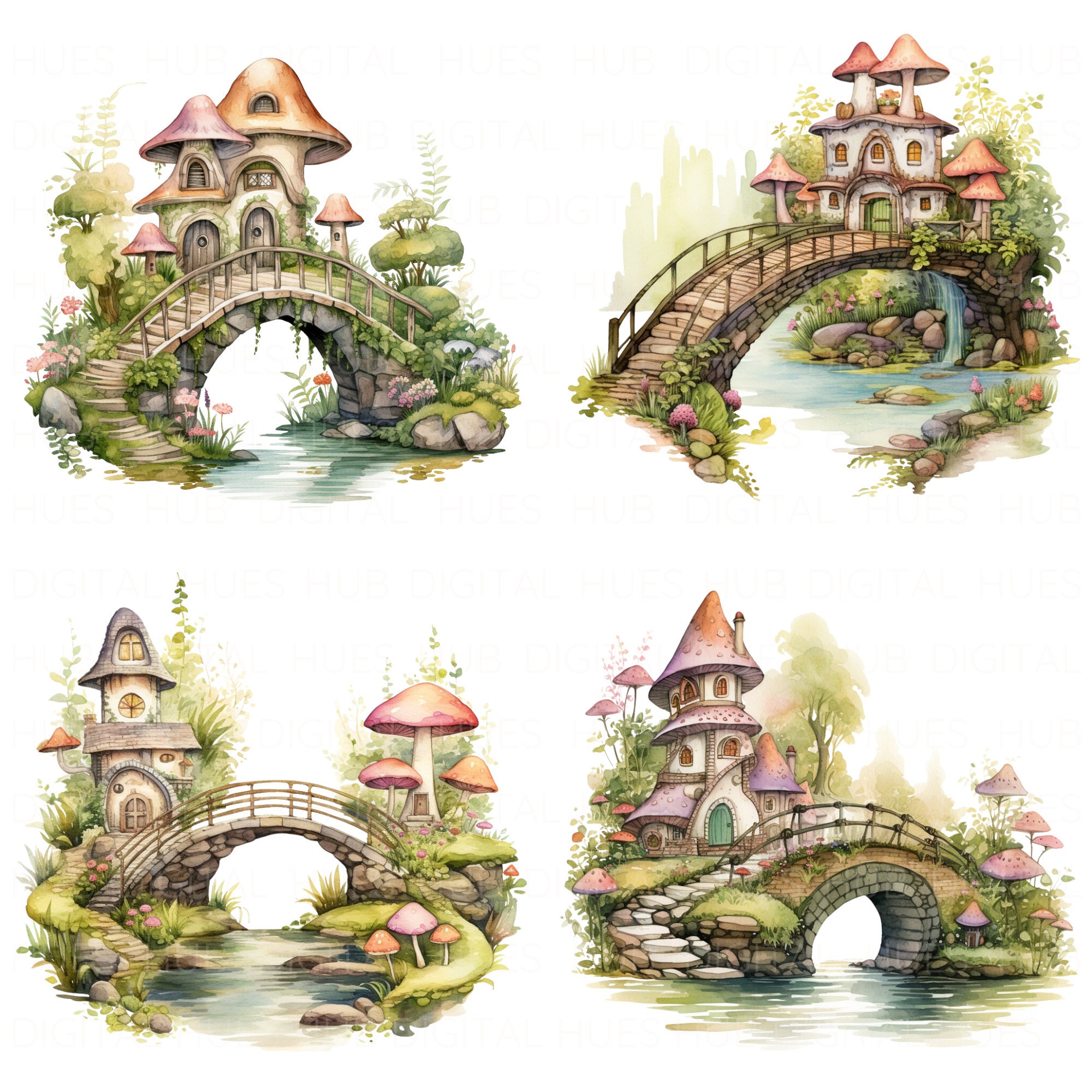 19 Fairy Home Clipart Bundle Watercolor Cute Whimsical House Clipart ...