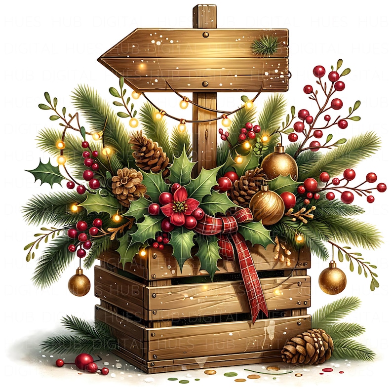 11 Christmas Signpost Clipart: Watercolor Holiday Signage JPG, Vintage ...