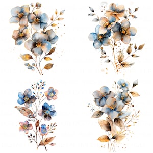 Lot de 18 cliparts fleurs sèches myosotis aquarelle fleur bleue Clipart imprimable haute qualité JPEG pour album de scrapbooking en papier artisanal