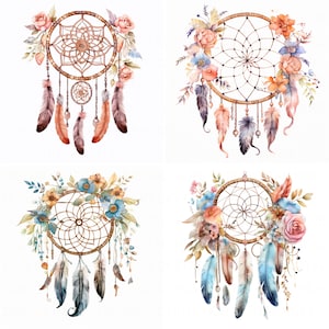 17 Acquerello Dreamcatcher Clipart Bundle Stampabile Alta Qualità JPEG Junk Journal Scrapbook Carta Artigianato Fai da Te Tumbler Art Download Digitale