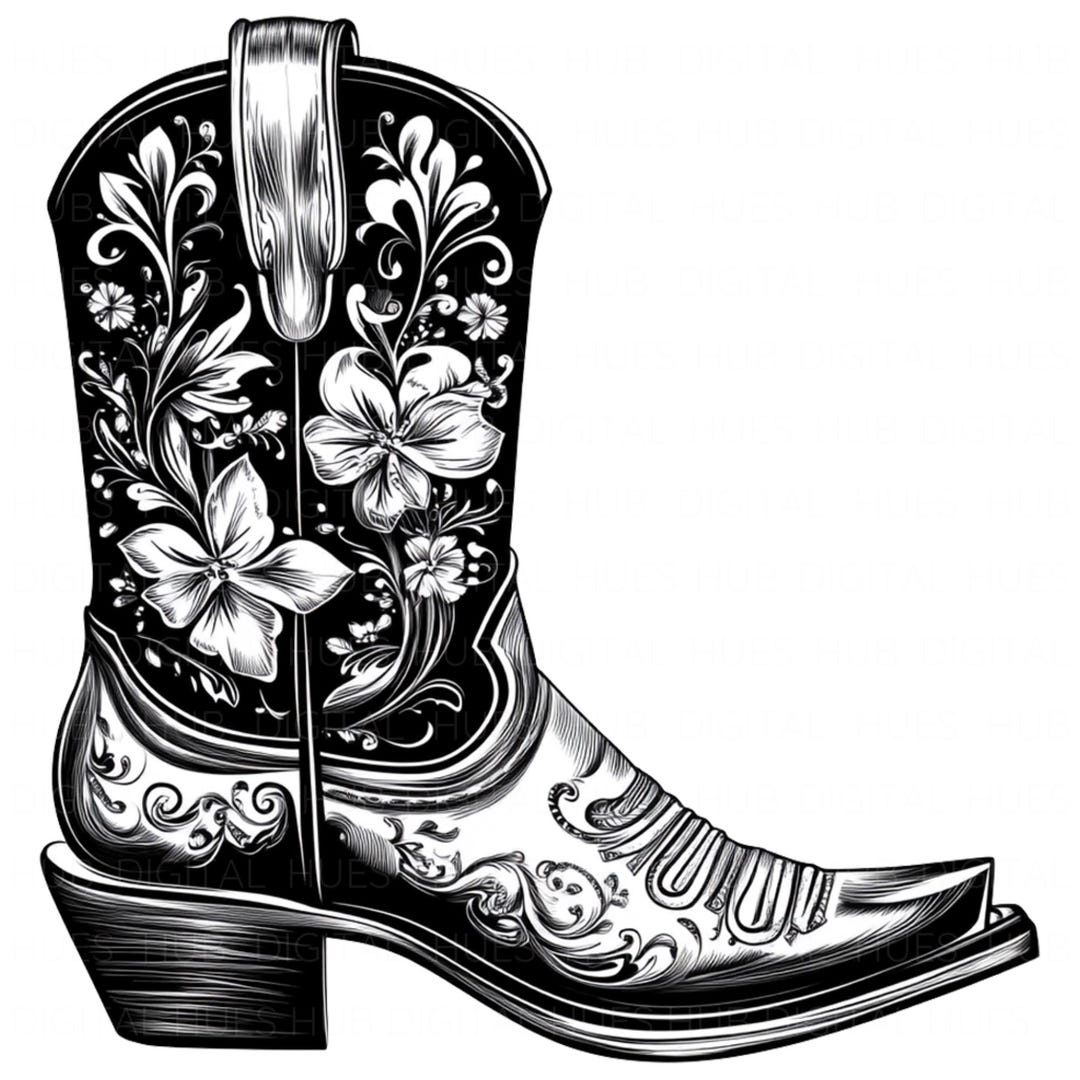 12 Black White Cowboy Boots and Hat Clipart Western Cowboy Boots Cowboy Art  Printable High Quality JPEG Junk Journal Paper Craft Scrapbook - Etsy, image size:1080x1080