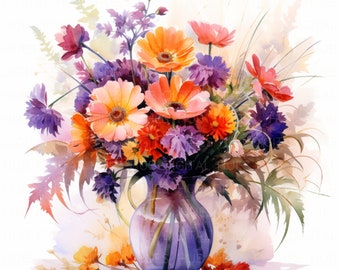 12 wilde bloemen clipart bloemenvaas clipart aquarel Cliparts afdrukbare hoge kwaliteit JPEG voor ongewenste tijdschriften Paper Craft DIY plakboek uitnodigen