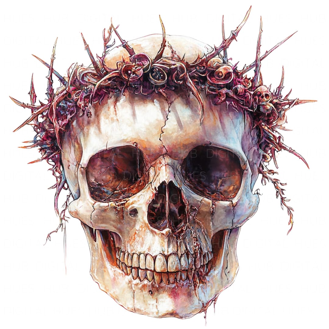 13 Skull With Thorn Crown Clipart Watercolor Scary Skeleton Skull