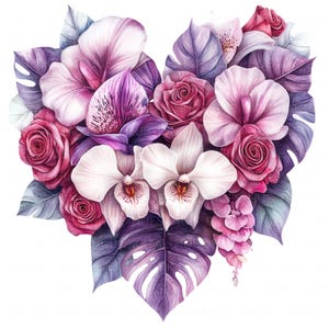 15 Valentine Flower Heart Clipart Aquarela Coração Especial Imprimível JPEG de Alta Qualidade para Artesanato em Papel Diários Dia dos Namorados Cartões de Casamento