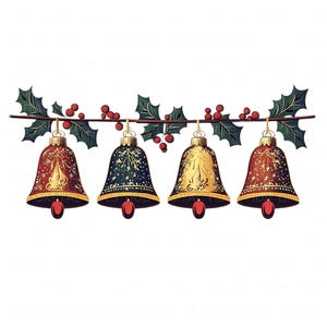 11 Vintage Christmas Bell Clipart Watercolor Festive Holiday Graphic Printable High Quality JPEG For Junk Journal Paper Craft Scrapbook Card