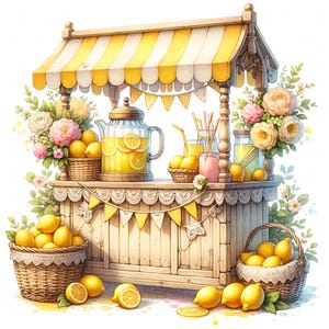 12 Lemonade Stand Clipart Cute Vintage Lemonade Cart Pastel Floral Lemonade Stall Drink Stand Printable High Quality JPEG, Crafts Invitation