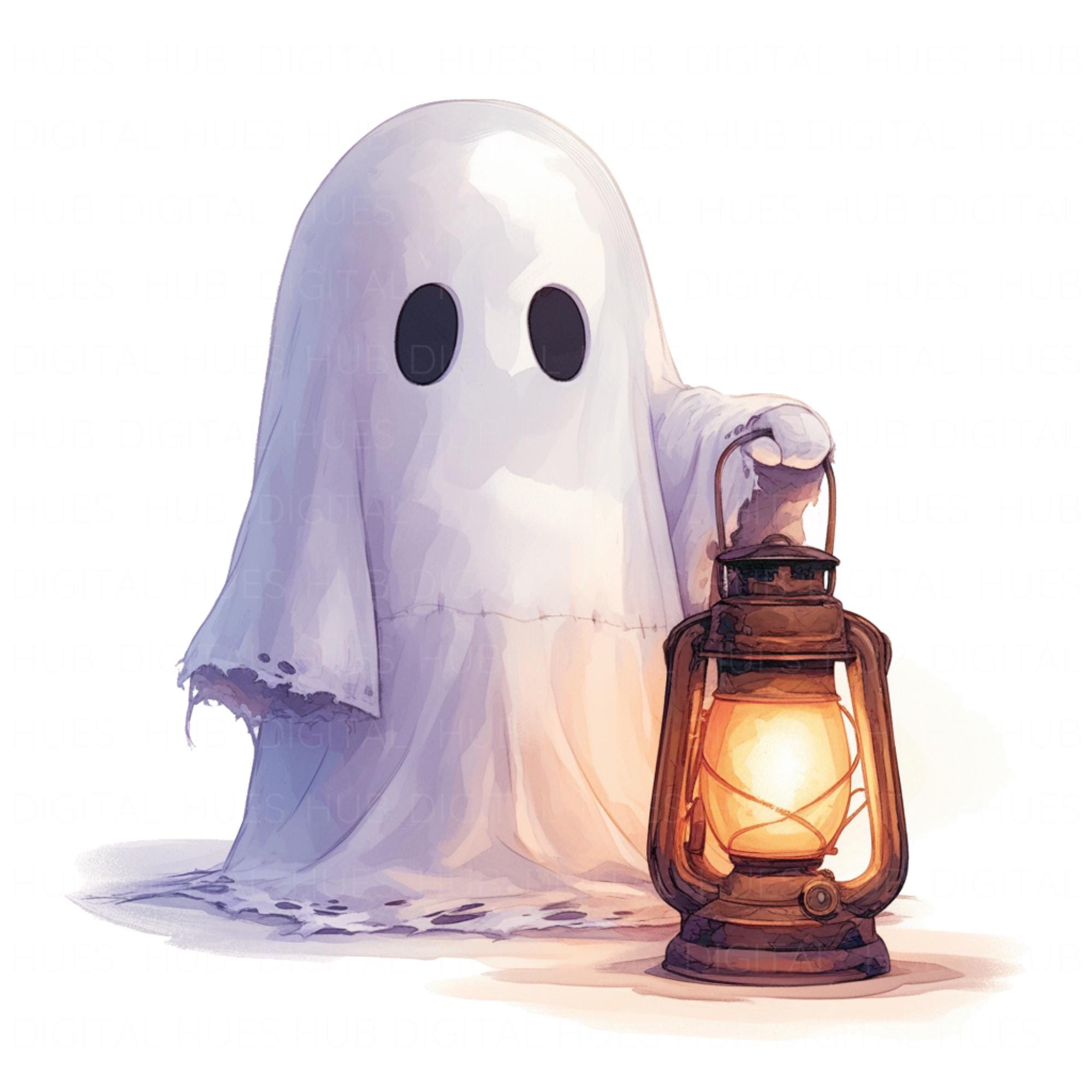 10 Cute Ghost Lantern Clipart Watercolor Friendly Ghost Art High ...
