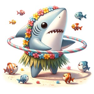 11 Cute Cartoon Shark Clipart Watercolor White Shark Sea Animals Printable High Quality JPEG For Junk Journal Paper Craft Scrapbook Nursery