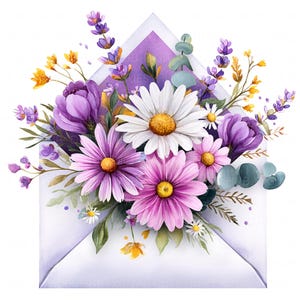 13 Sobres Florales Clipart Acuarela Romántica Sobre Primavera Imprimible Alta Calidad JPEG Diario Basura Manualidades de Papel Álbum de Recortes Fabricación de Tarjetas