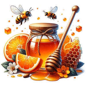 11 Honey Jar Clipart Watercolor Honey with Fruits Flowers Bees Lemons Lavender Printable High Quality JPG Junk Journal Paper Craft Scrapbook