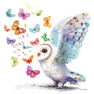 13 Eule und Schmetterling Clipart Aquarell Kinderzimmer Eule Schmetterling Clipart High Quality JPEG Printable für Scrapbook Junk Journal Papier Handwerk DIY