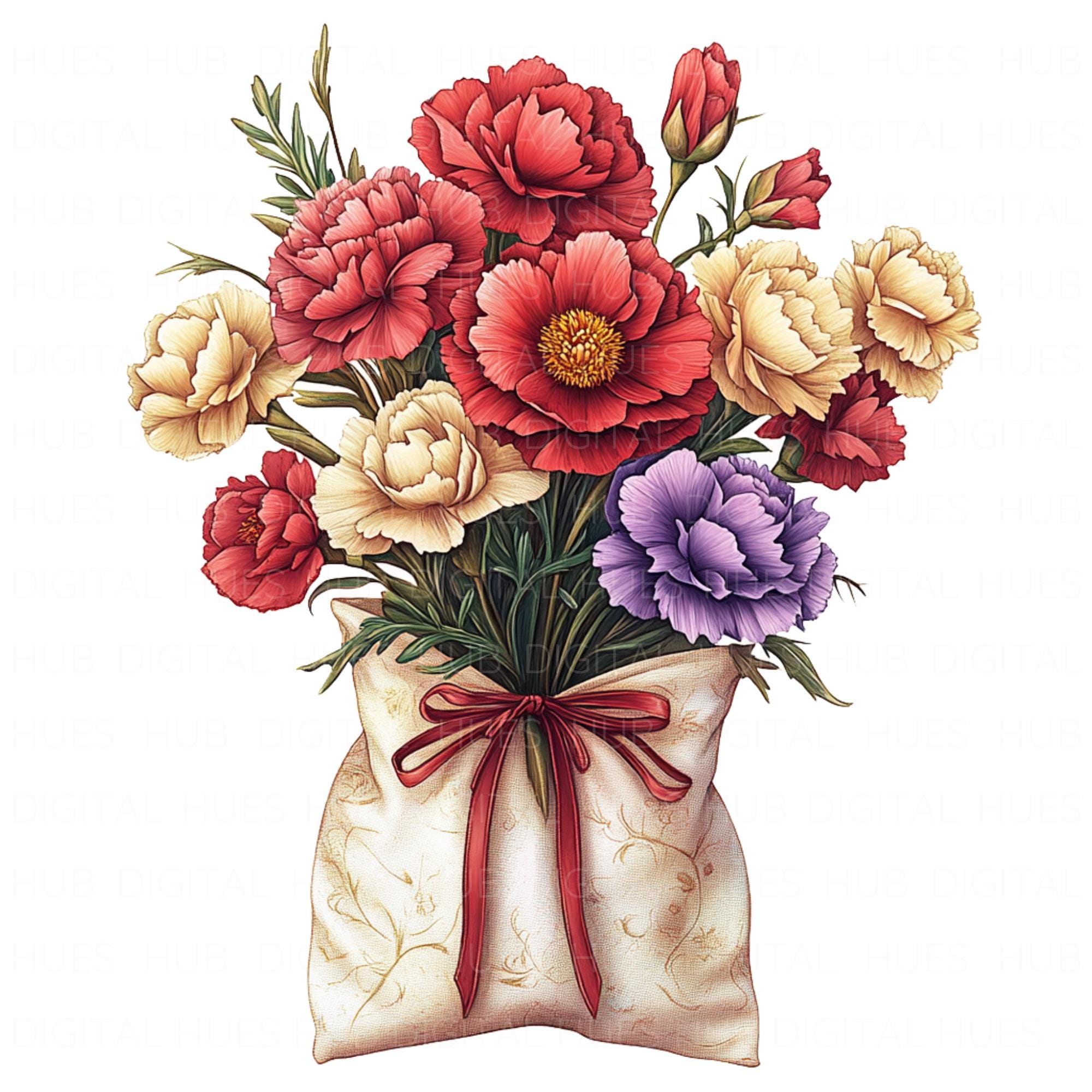 12-carnation-bouquet-clipart-watercolor-birth-flower-botanical-art