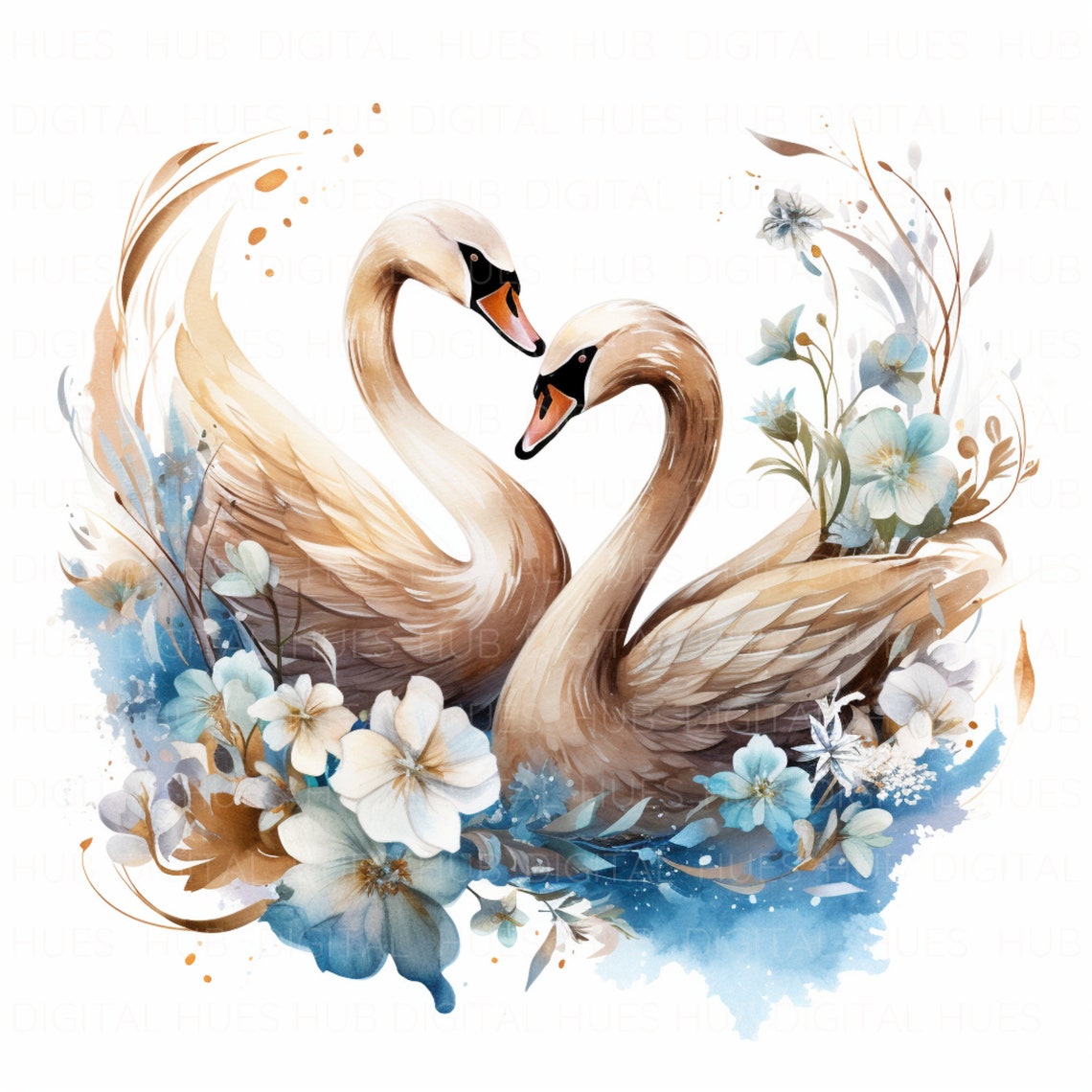 11 Floral Swan Clipart Watercolor Clipart Printable High Quality JPEG ...