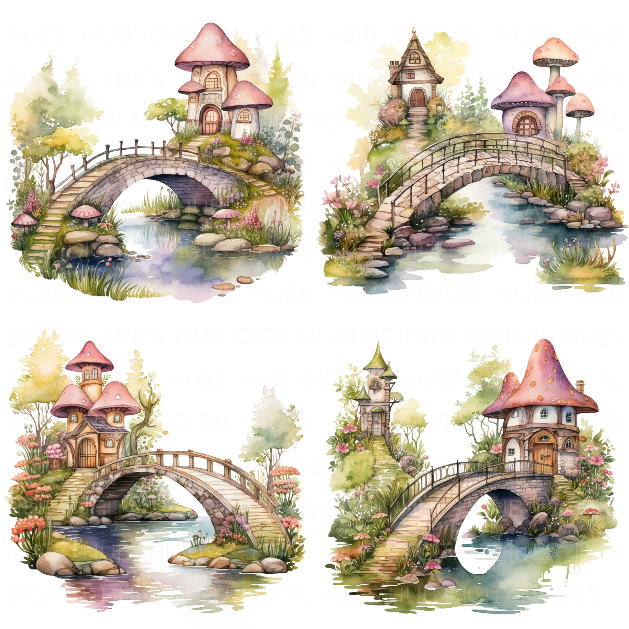 19 Fairy Home Clipart Bundle Watercolor Cute Whimsical House Clipart ...