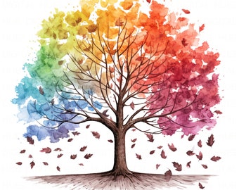 16 All Season Tree Clipart Bundle Watercolor Tree Changing Color High Quality JPEG Printable For Scrapbook Junk Journal Paper Craft DIYs