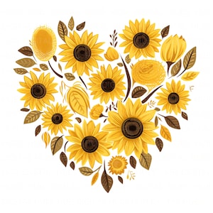 13 Pacote de clipart de coração de girassol, aquarela, coração floral, impressão em JPEG de alta qualidade para diário de lixo, papel, artesanato, scrapbook, cartão, faça você mesmo