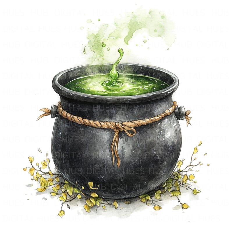 14 Green Potion Cauldron Clipart Watercolor Vintage Witch Pot ...