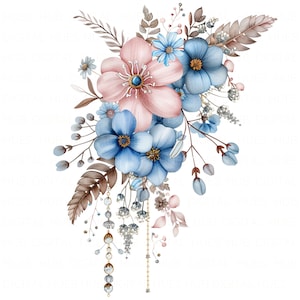14 Boho Forget Me Not Stampa Clipart Bundle Acquerello Fiore Blu Clipart Stampabile Alta Qualità JPEG Per Carta Diario Di Scarto Artigianato Scrapbook
