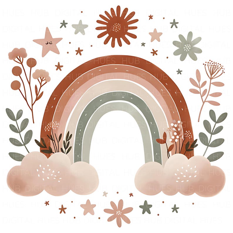 18 Boho Rainbow Clipart Watercolor Nursery Rainbow Pastel Boho Stickers ...