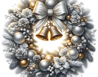 10 White Christmas Wreath Clipart: Watercolor Poinsettia Wreath JPG, Luxury Winter Decor Digital Download For Xmas Junk Journal, Card Making
