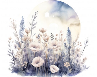 13 Garden at Twilight Clipart Bundle Watercolor Night Garden Moon Clipart High Quality JPEG Printable Scrapbook Junk Journal Paper Craft DIY