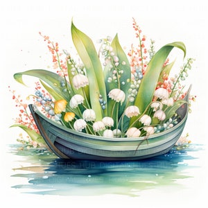 13 cliparts de muguet en bateau imprimable fleur Clipart Bundle JPEG haute qualité pour scrapbooking journal indésirable papier journal d'artisanat bricolages