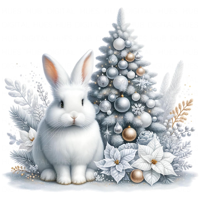 11 White Christmas Bunny Clipart: Watercolor Winter Rabbit JPG, Cute ...