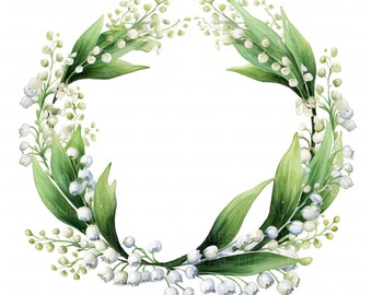15 Lily of the Valley Wreath Clipart Bundle Printable Flower Clipart High Quality JPEG For Scrapbook Junk Journal Paper Craft Floral Wreath