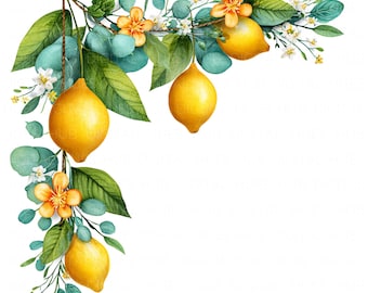 17 citroenrand clipart aquarel mediterraan decor citroenslinger afdrukbare hoge kwaliteit JPG voor ongewenste dagboekpapier ambachtelijke plakboekkaarten