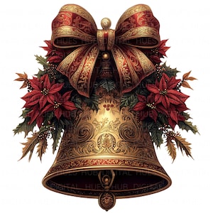 12 cloches de Noël antiques Clipart aquarelle vacances graphiques imprimables haute qualité JPEG pour journaux indésirables papier artisanat Scrapbook cartes bricolages