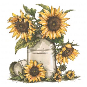 Lot de 10 vieux bidons de lait tournesol aquarelle florale ferme rustique peut imprimable haute qualité JPEG Junk Journal Paper Craft Scrapbooking