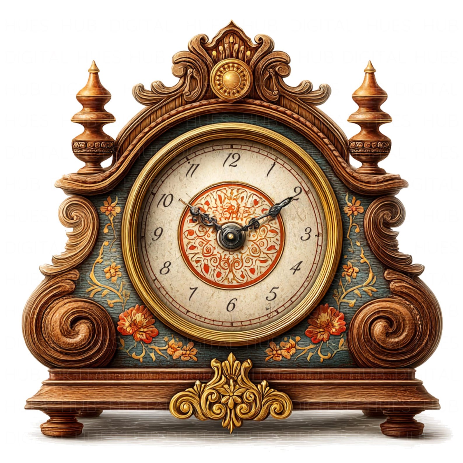 14 Old Vintage Clock Clipart Watercolor Antique Mantel Clock Wall Art ...