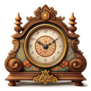 14 Old Vintage Clock Clipart Watercolor Antique Mantel Clock Wall Art Printable High Quality JPG For Junk Journal Paper Craft Scrapbook Card