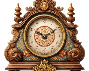 14 Old Vintage Clock Clipart Watercolor Antique Mantel Clock Wall Art Printable High Quality JPG For Junk Journal Paper Craft Scrapbook Card