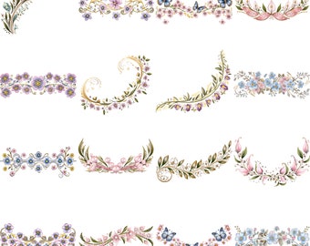 24 Flower Border Design Elements Clipart Bundle Watercolor Clipart Printable High Quality JPEG For Wedding Paper Crafts Scrapbook Cards