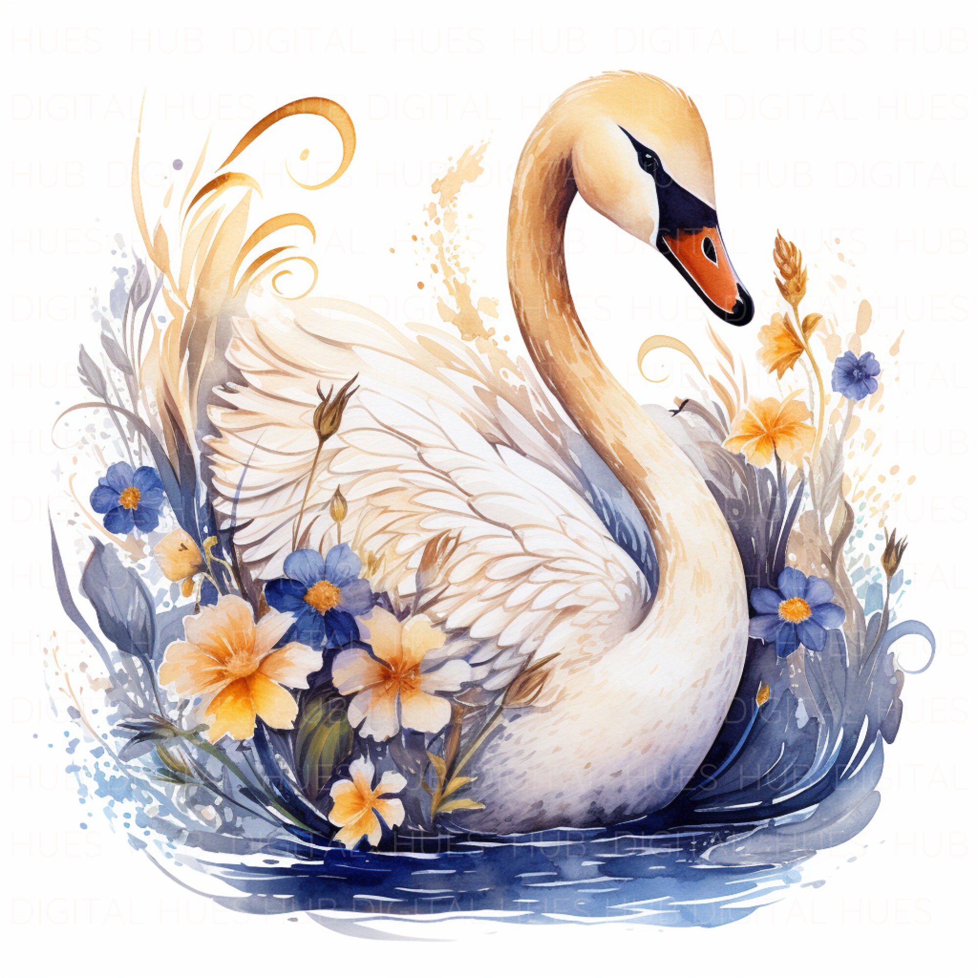 11 Floral Swan Clipart Watercolor Clipart Printable High Quality JPEG ...