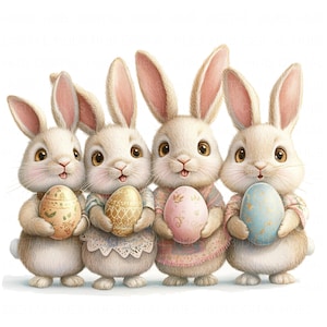 17 Conejito de Pascua con huevos de Pascua Clipart Acuarela Linda corona de conejito imprimible Alta calidad JPEG Diario basura Manualidades de papel Álbum de recortes Guardería